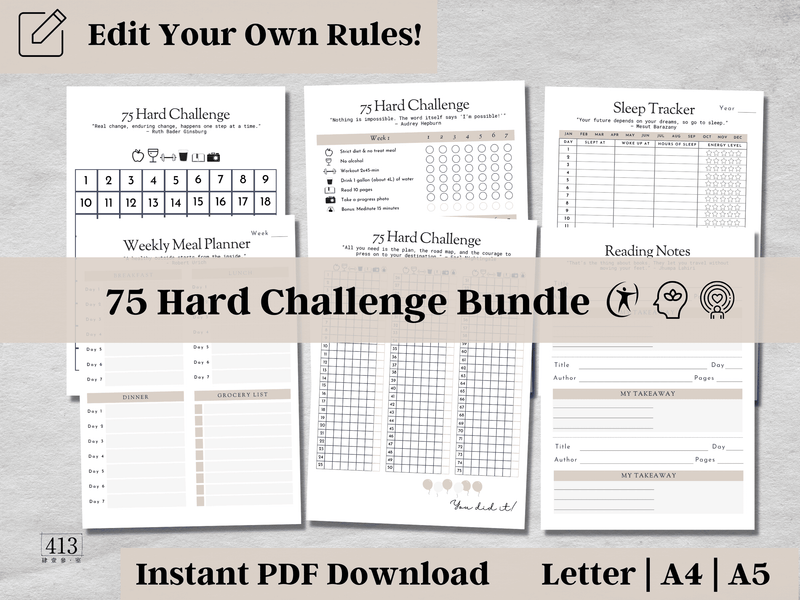 Editable 75 Hard Challenge Tracker v3