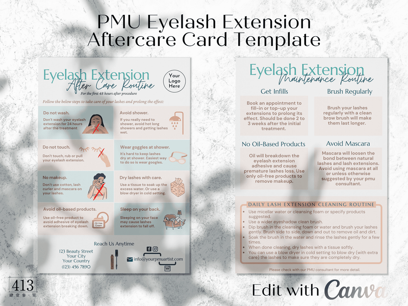 Lash Extension PMU After Care Card Template v2