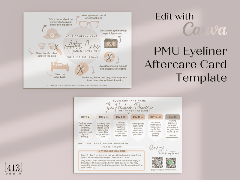 Permanent Eyeliner PMU Aftercare Card Template v1