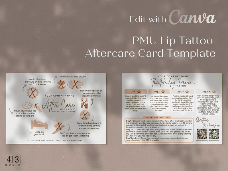 Lip Tattoo PMU Aftercare Card Template v1