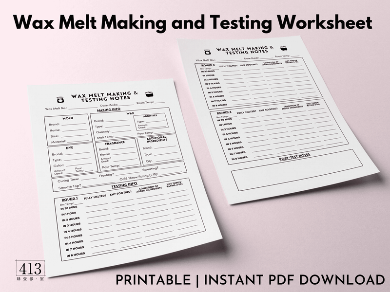 Wax Melt Making and Testing Log Sheet
