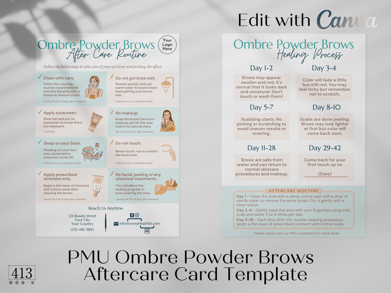 Ombre Powder Brow PMU After Care Card Template v2