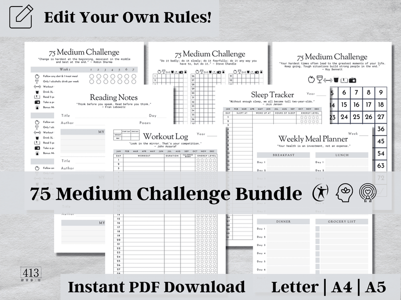 Editable 75 Medium Challenge Tracker v4