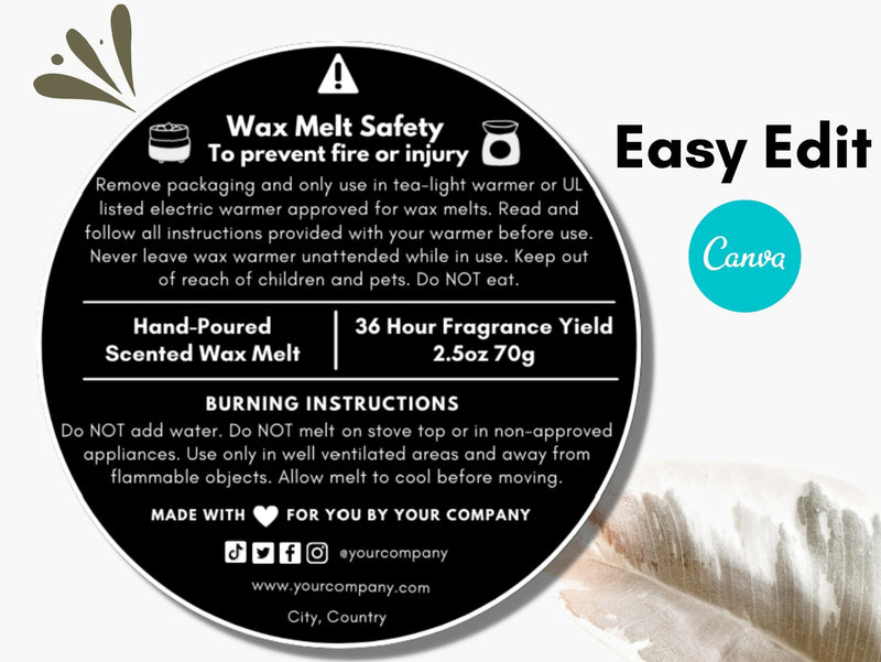 Black Wax Melt Safety Label Template 01
