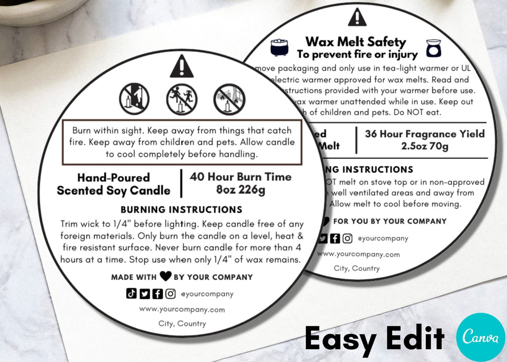 White Wax Melt Warning Label Template 02