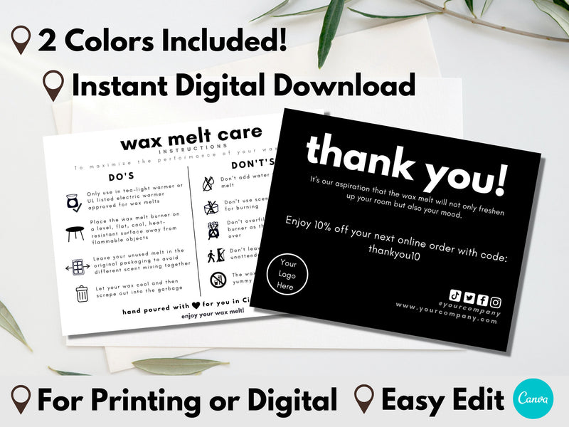 Wax Melt Care and Thank You Card Template Bundle 01