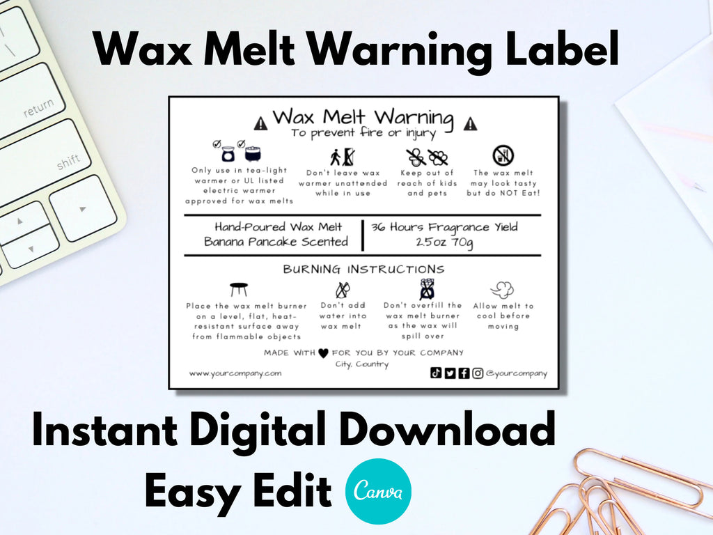 DIGITAL DOWNLOAD Warning Label Template Wax Melt Warning Label