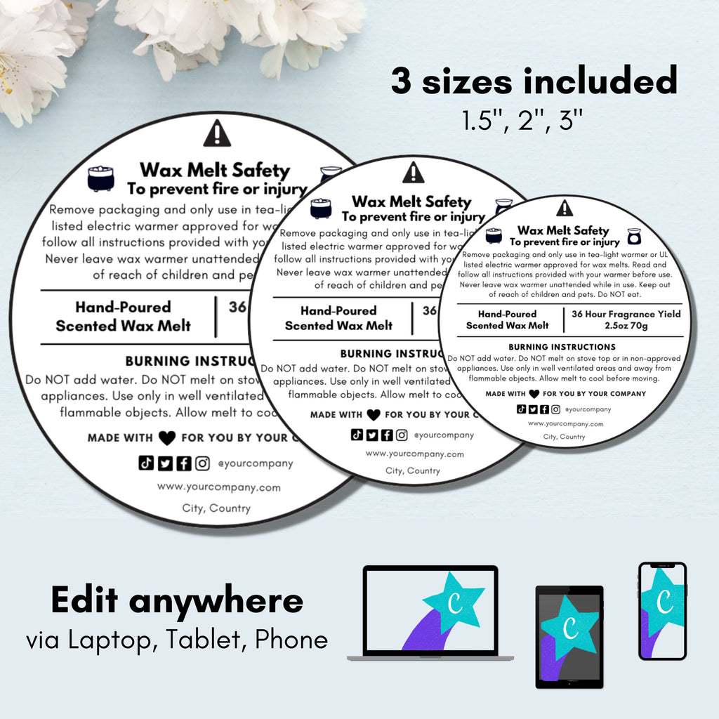 White Wax Melt Warning Label Template 02 – 413 Studio Design Co