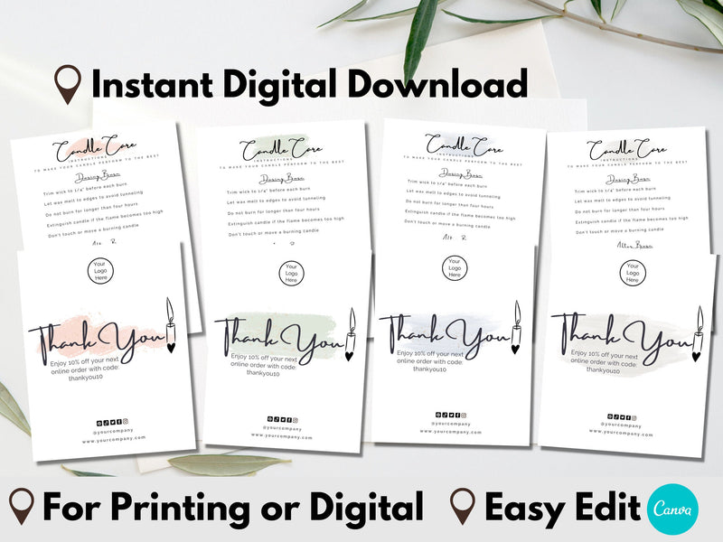 Pastel Colors Candle Care Card Bundle Template 01