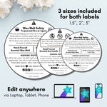 White Candle Warning and Wax Melt Safety Label Template 01
