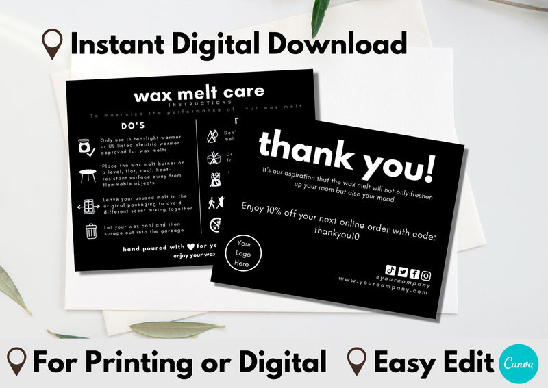 Black Wax Melt Care Card Template 01