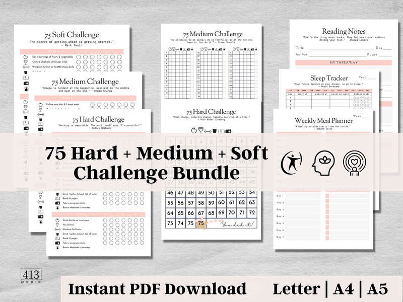 75 Soft, Medium, Hard Challenge Tracker Bundle v2