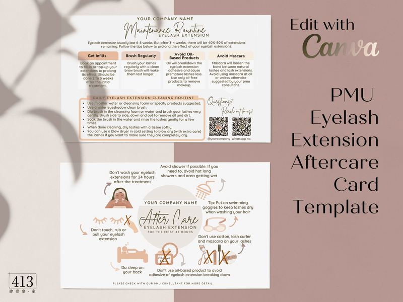 Eyelash Extension PMU Aftercare Card Template v1