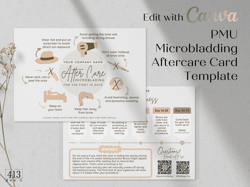Microblading PMU Aftercare Card Template v1