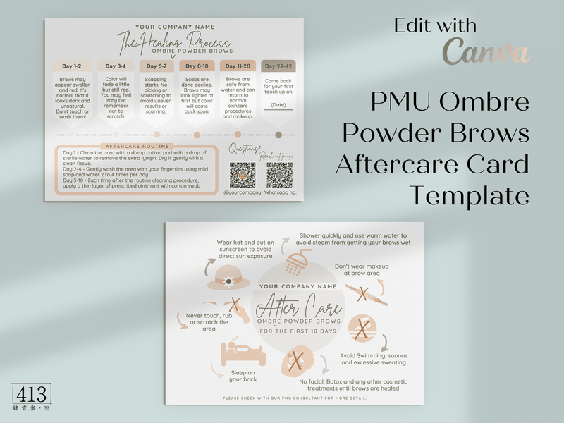 Ombre Powder Brow PMU Aftercare Card Template v1