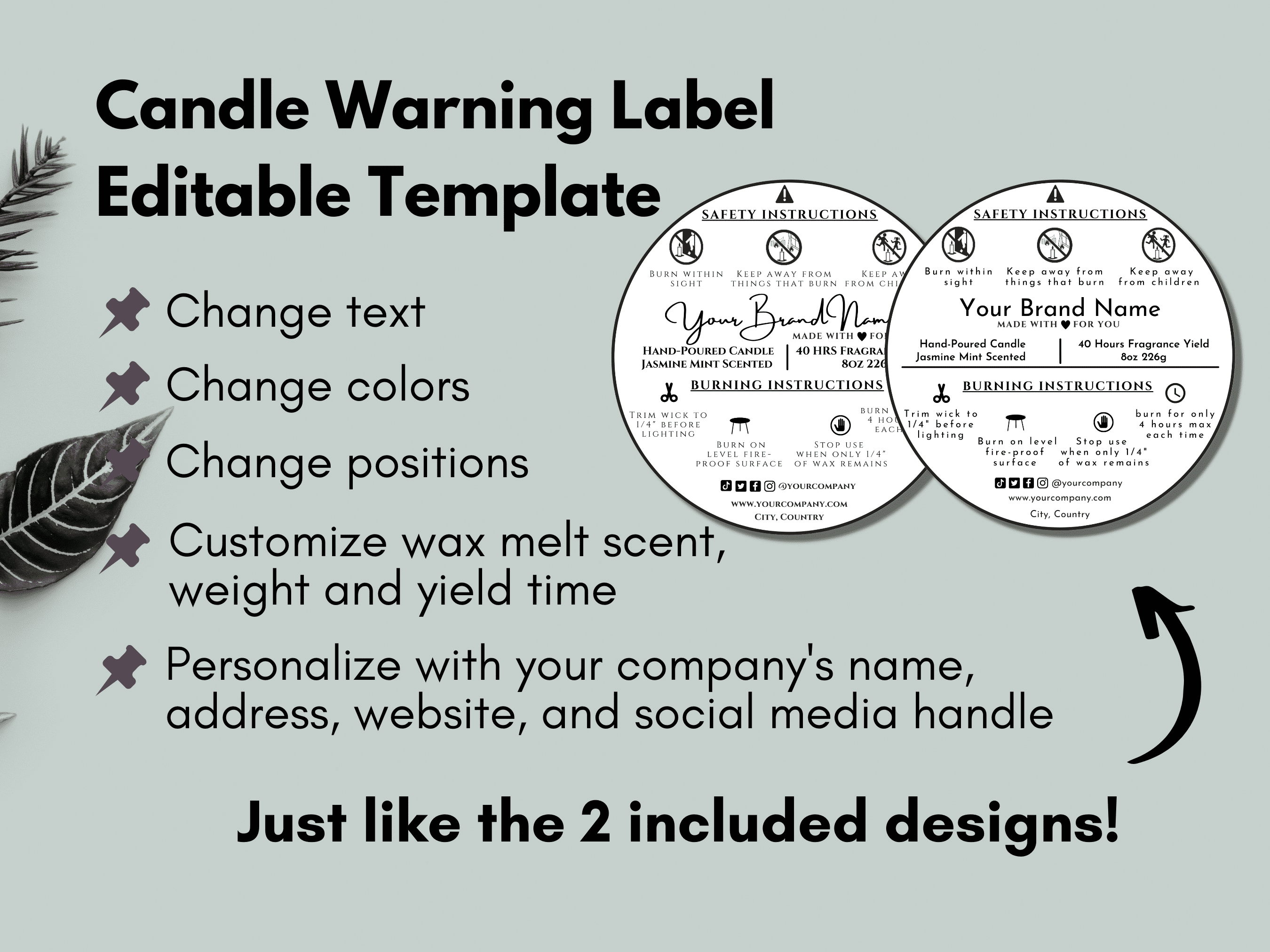 DIGITAL DOWNLOAD Warning Label Template Wax Melt Warning Label Template  Editable CANVA Template Design Adjustable 2 Circle Design 