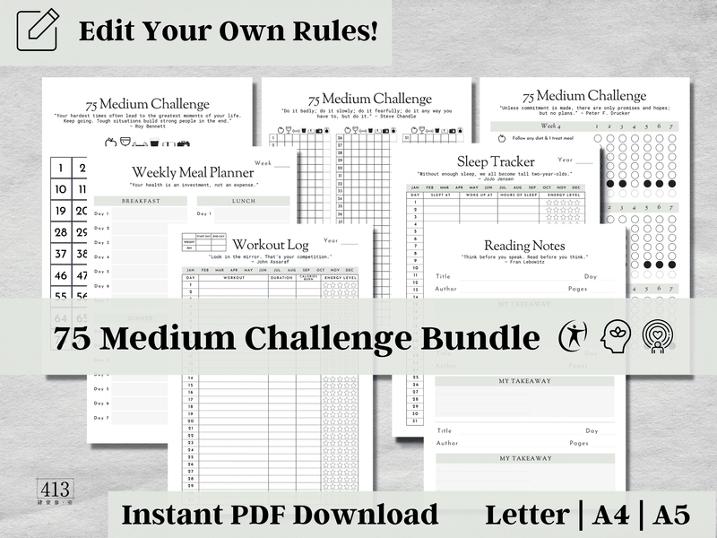 Editable 75 Medium Challenge Tracker v5