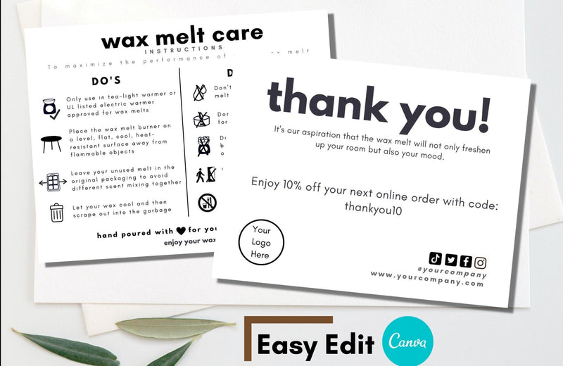 White Wax Melt Care Card Template 01