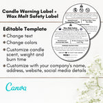 White Candle Warning and Wax Melt Safety Label Template 01
