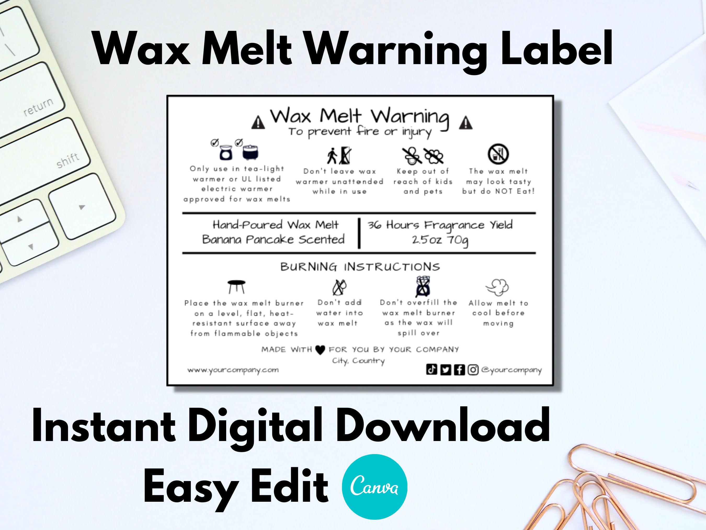 Wax Melt Warning Label Template: Wax Melt Safety Instructions