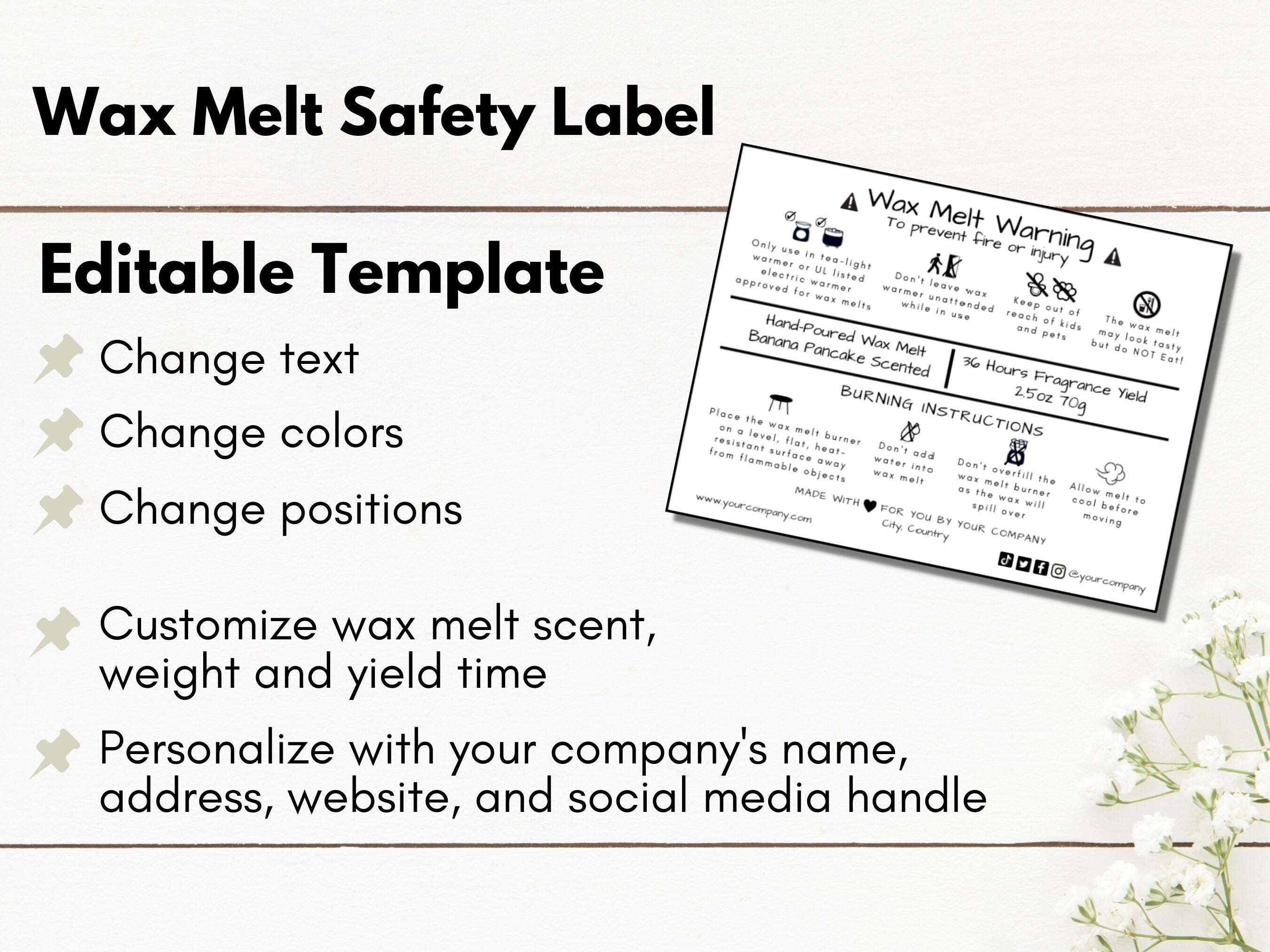 Wax Melt Warning - Instruction Labels 37mm Diameter sheets of 35 x 2