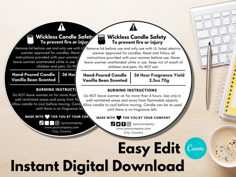Wickless Candle Safety Label Template Bundle 01